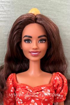 Barbie Fashionistas Doll #182 - Orange Floral Dress Headband & Heels - Brunette